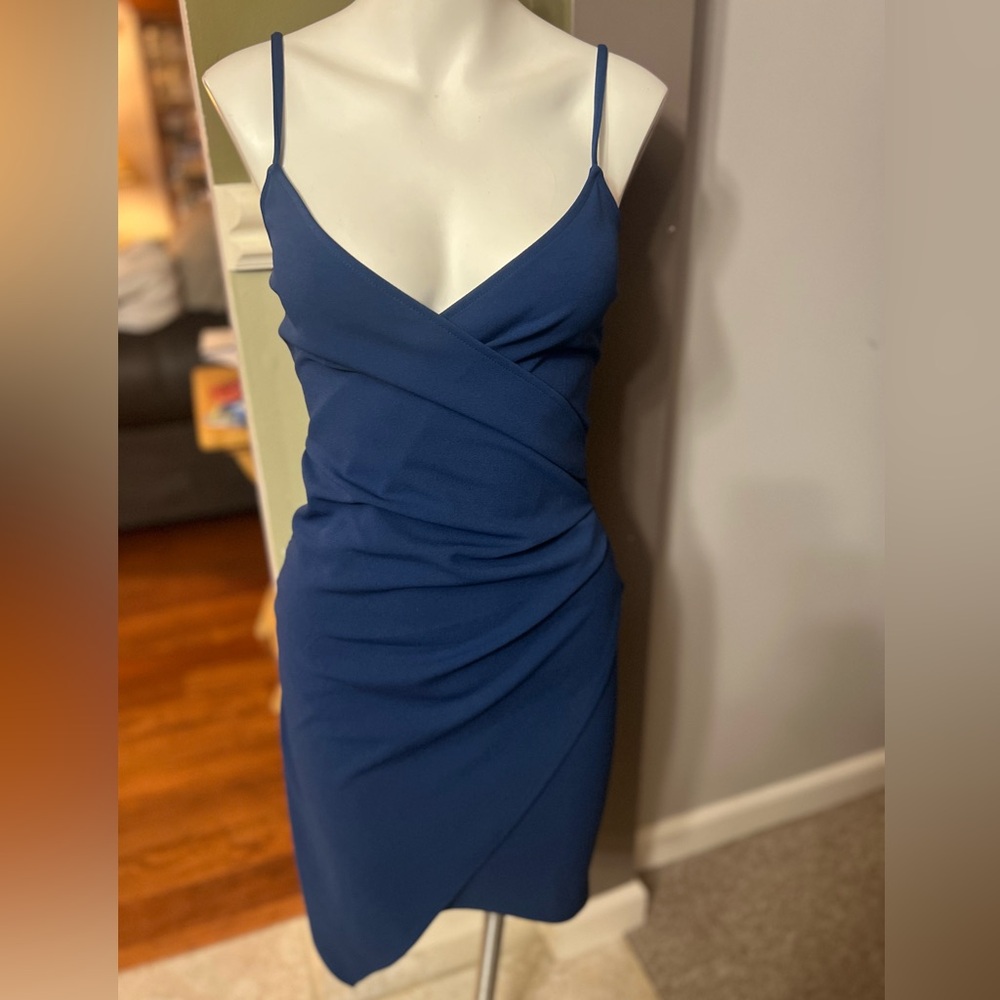 Charlotte Russe dress small blue stretch spaghetti straps vneck asymmetrical hem